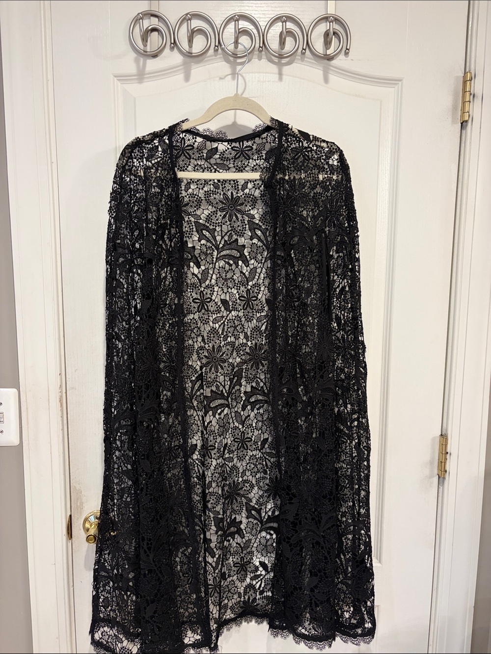 Splash Black Floral Lace Kimono Robe